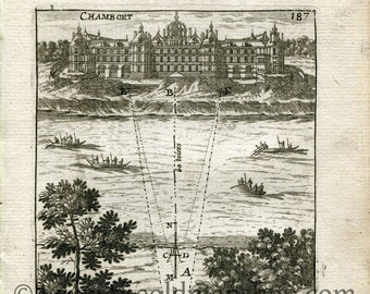 1702 Manesson Mallet Antique Print, Engraving - Chambort, Château de Chambord, Loir-et-Cher, France - No.85