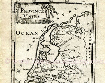 1683 Manesson Mallet Map "Provinces Unies" The Netherlands, Antique Print Engraving