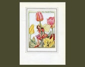 Tulip Flower Fairy, Vintage Print c.1930 Cicely Mary Barker, Garden Fairy, Book Plate, Nursery Decor, Wall Art, Decoration.