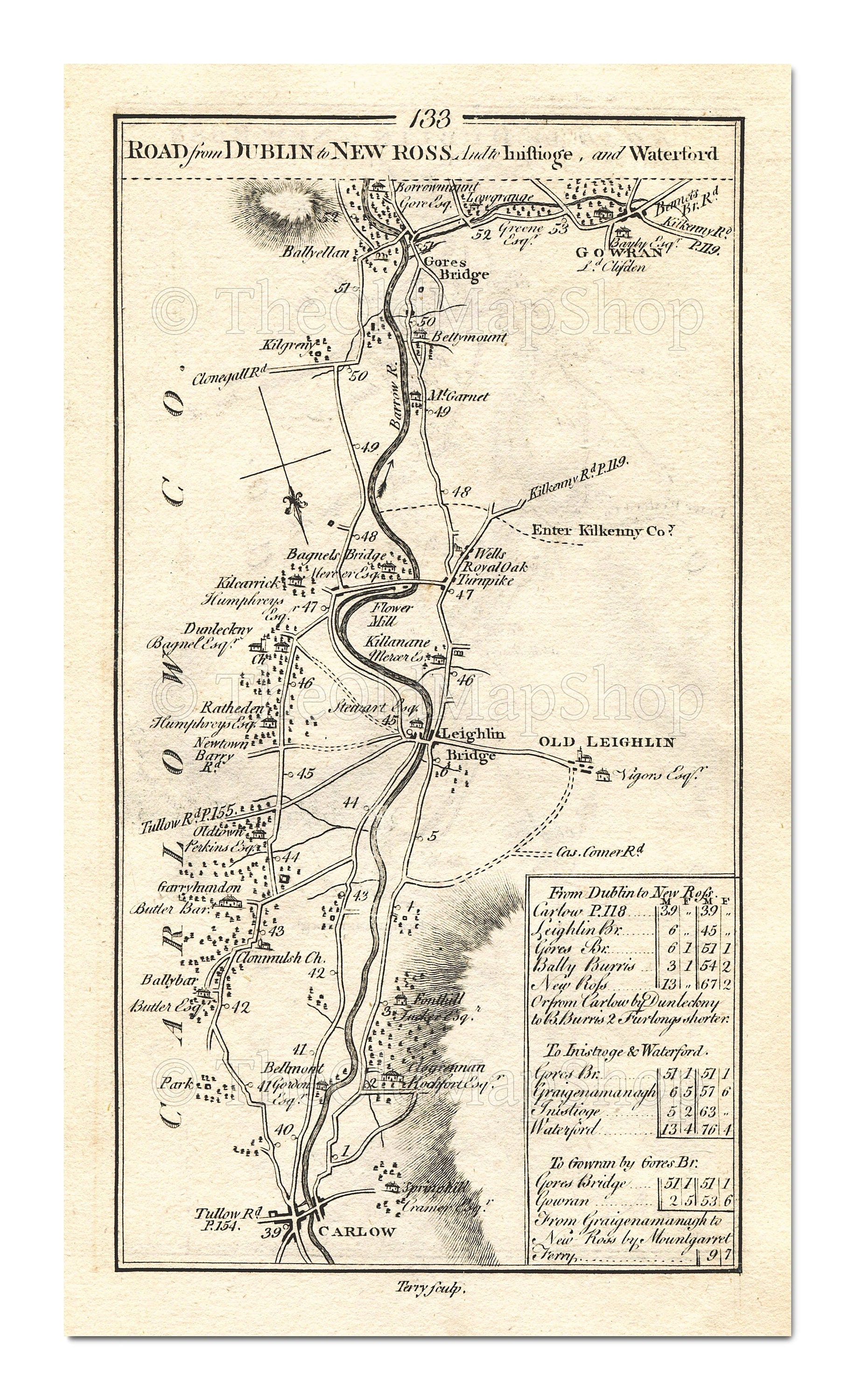 Antique Ireland Road Map Carlow Clogrennane Oldleighlin - Etsy