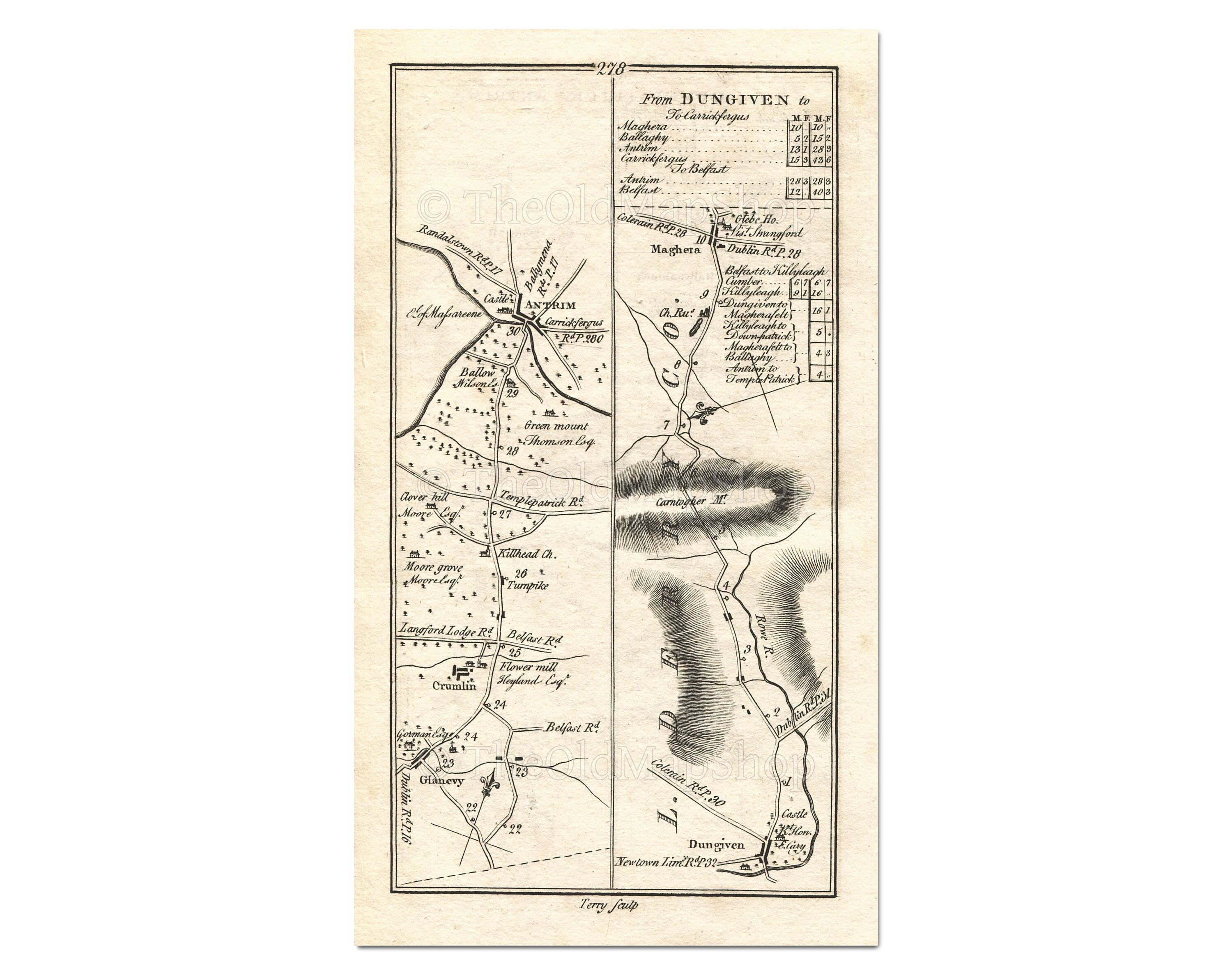 Antique Ireland Road Map Antrim Crumlin Glenavy Dungiven Etsy