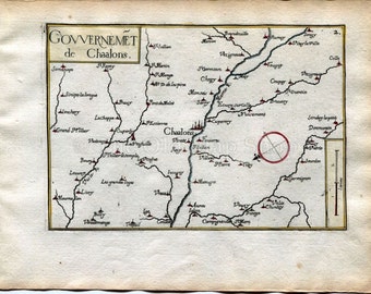 1634 Nicolas Tassin Map Chalons en Champagne, Marne, Champagne Ardenne, France Antique