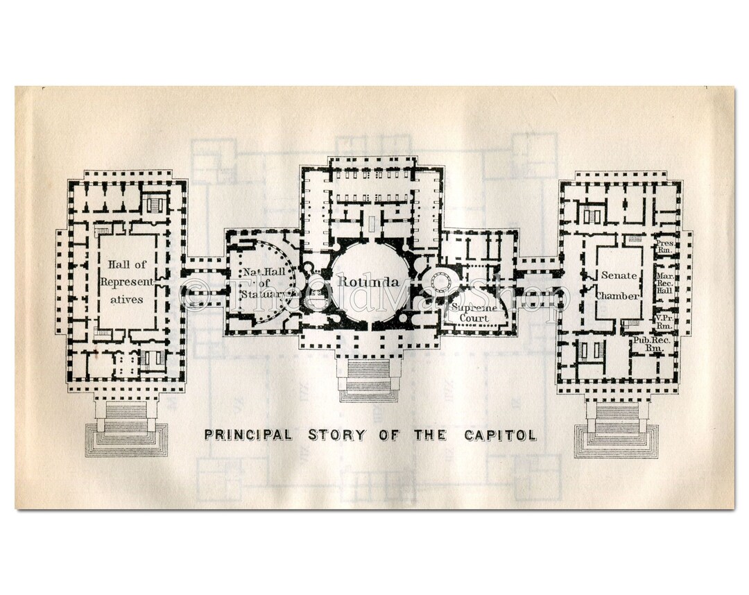 The Capitol Building Washington DC, United States, 1899 Floor Plan, Map ...