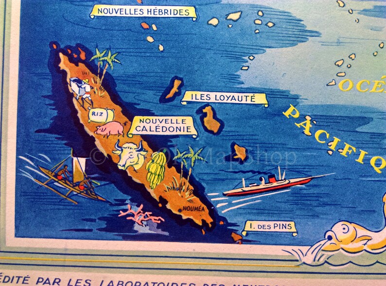 1939 Oceania, French Polynesia, New Caledonia, Vanuatu, Pictorial Map