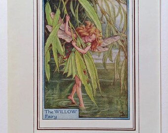 Willow Flower Fairy Vintage Print 1950's Cicely Mary Barker, Trees Fairy, Book Plate, Nursery Decor, Wall Art, Decoration, Fairies.