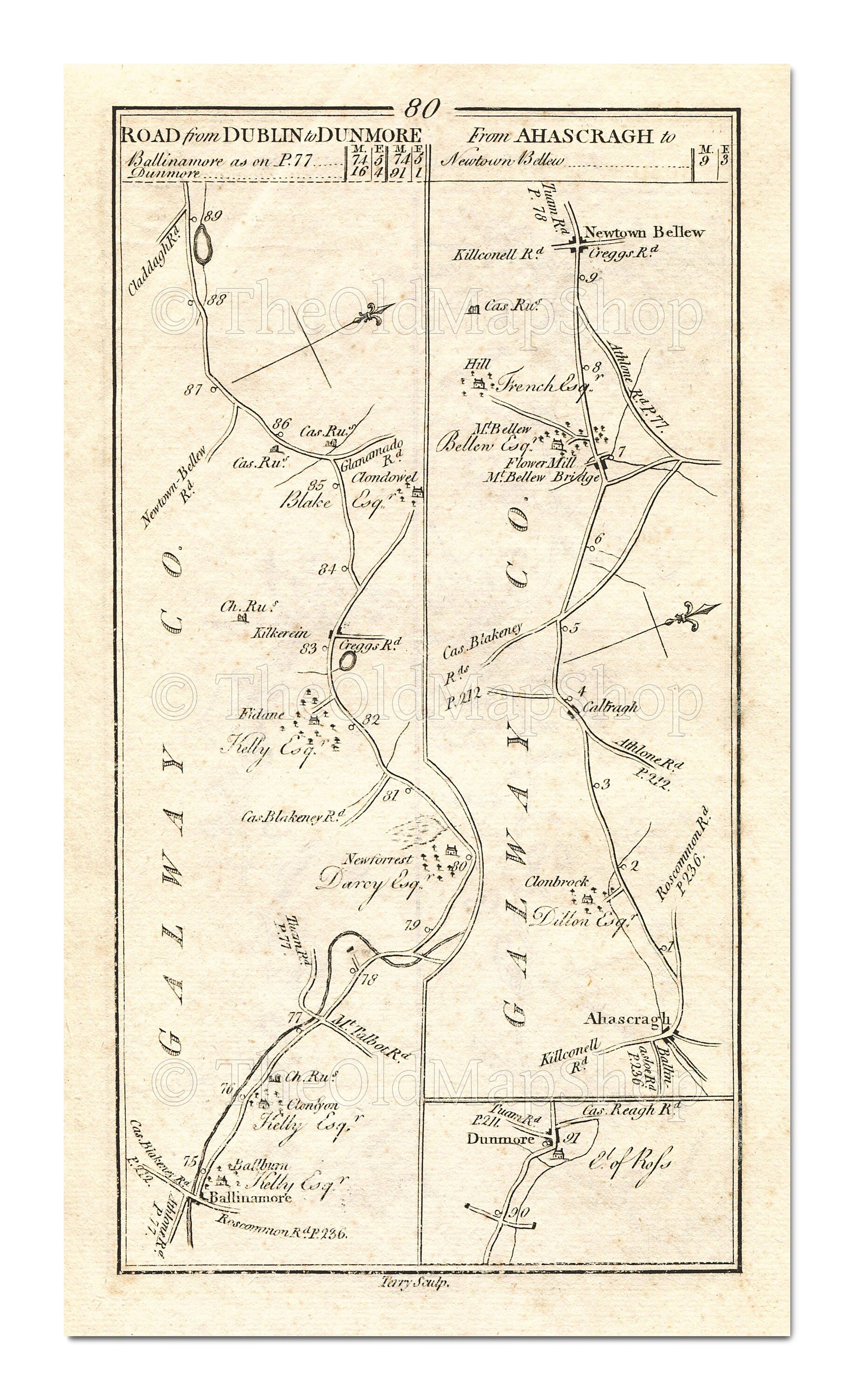 Antique Ireland Road Map Ballinamore Bridge Galway Etsy