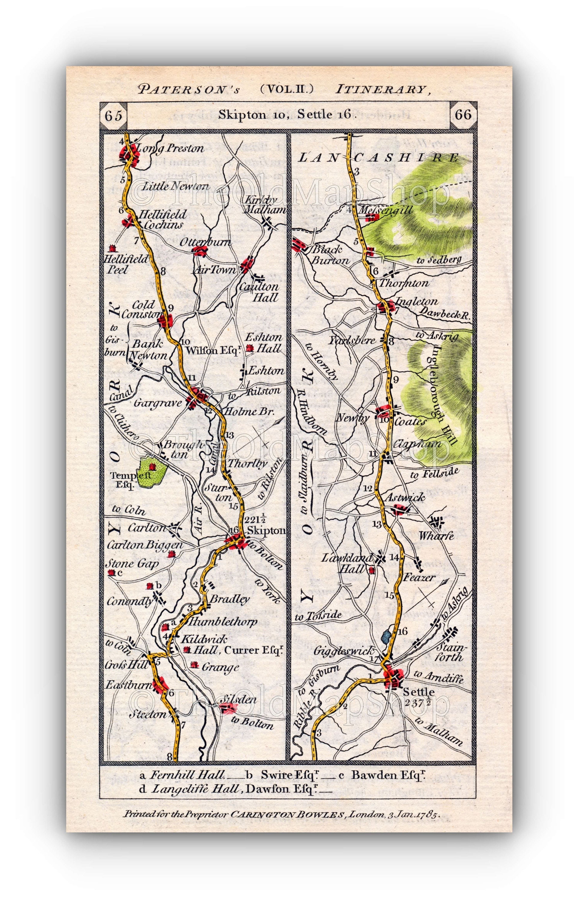 Antique Road Map Paterson 1785 Skipton Yorkshire Silsden Etsy