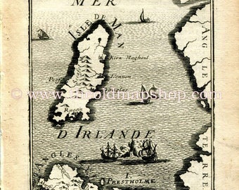 1683 Manesson Mallet "Is de Man et d'Anglesey"  Isle of Man & Anglesey, Irish Sea, Antique Map Print Engraving