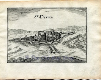 1634 Nicolas Tassin View Saint-Dizier, Haute-Marne, Champagne-Ardenne, France Antique Carte