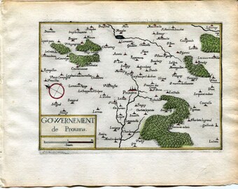 1634 Nicolas Tassin Map Provins, Sourdun, Poigny, Longueville, Seine et Marne, Ile de France, Antique