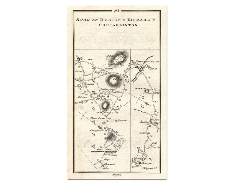 Antique Ireland Road Map Kildare Blackwood Allen Milltown Etsy