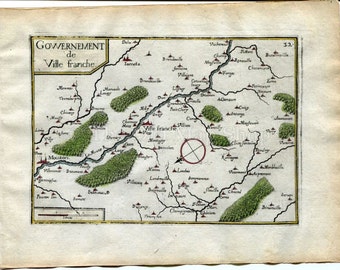 1634 Nicolas Tassin Map Villefranche, Stenay, Mouzon, Charmois, Meuse, Lorraine France Antique