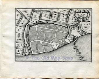 1634 Nicolas Tassin Map Pont-Saint-Esprit, Gard, Languedoc-Roussillon France Antique Carte