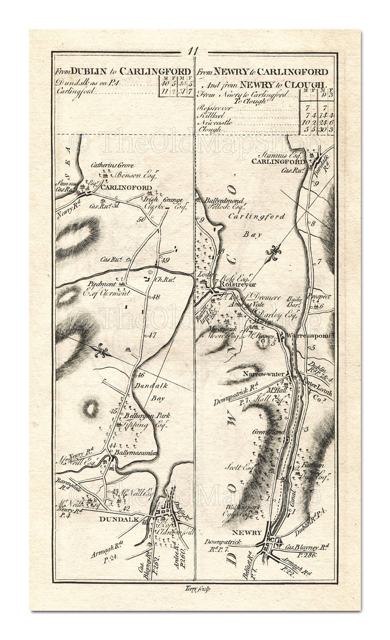 Antique Ireland Road Map Dundalk Carlingford Newry Etsy