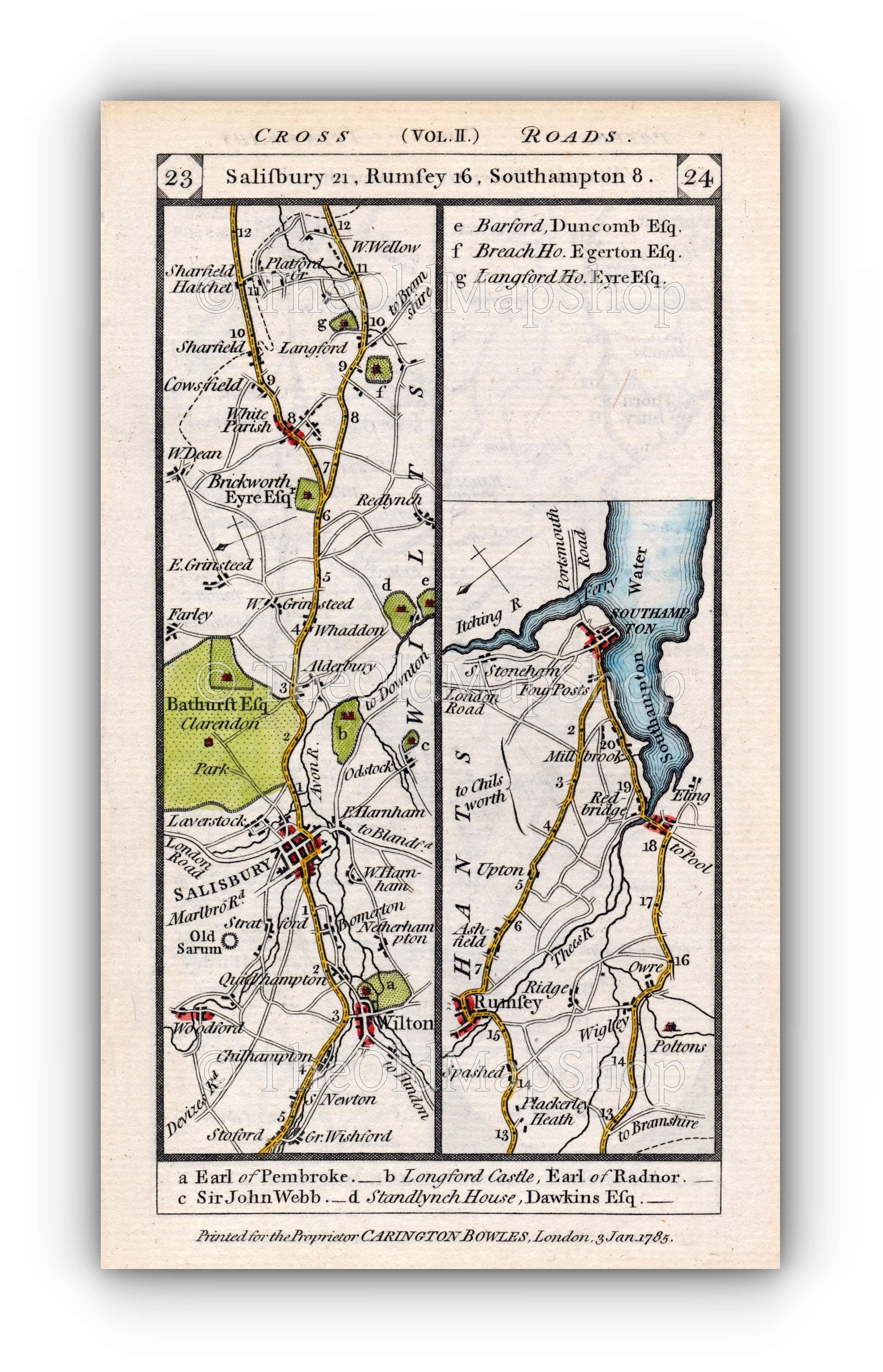 Antique Road Map Paterson 1785 Salisbury Wilton Alderbury Etsy