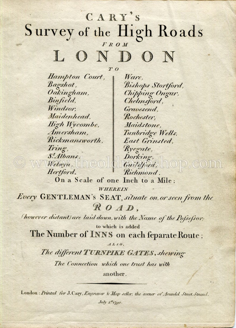 Stone Northfleet Gravesend 1790 John Cary Antique Road Map 5152 Bexleyheath Shorne Crayford Chalk Dartford
