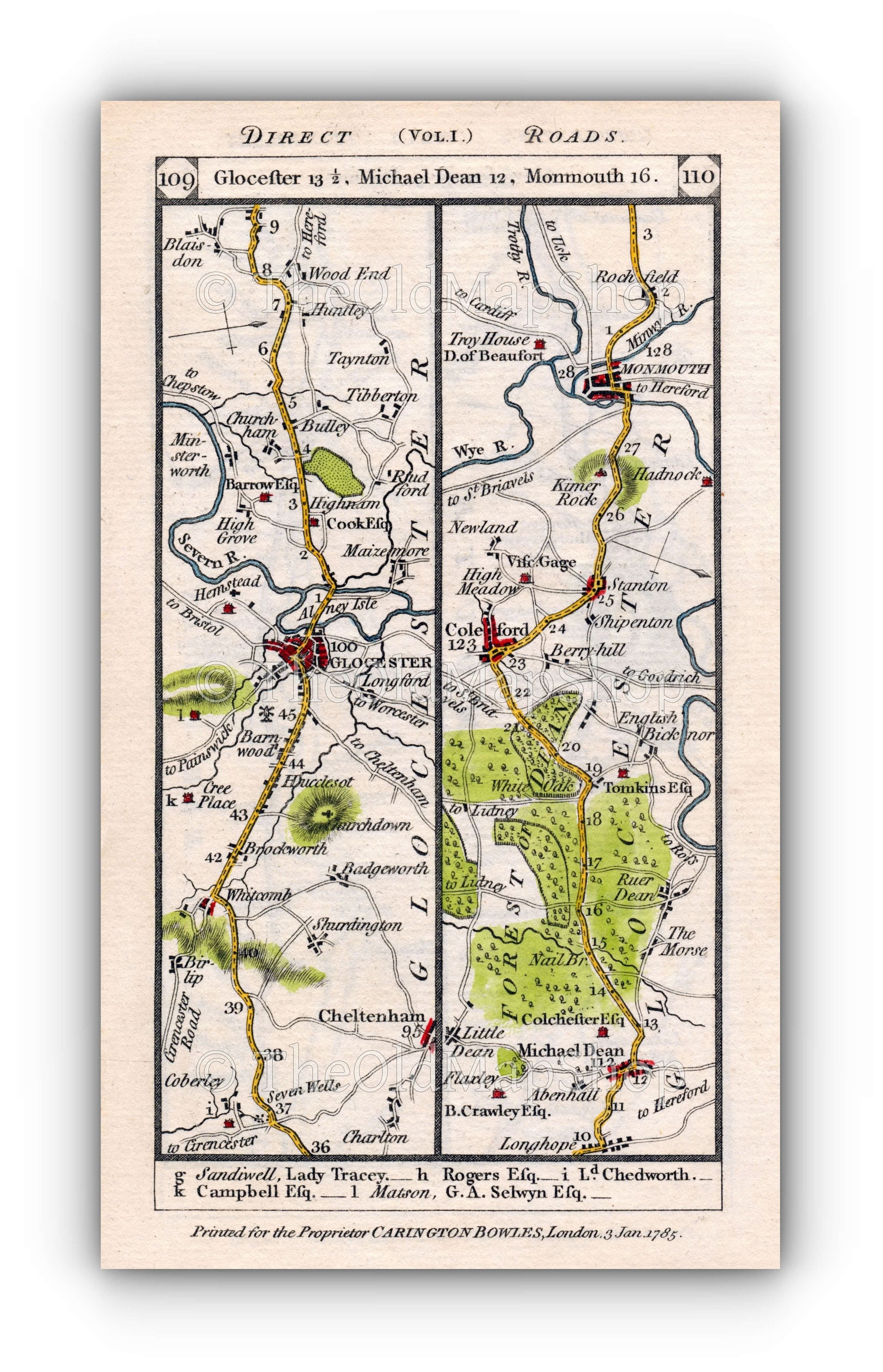 Road Map Of Gloucestershire Antique Road Map Paterson 1785 Cheltenham Gloucester | Etsy Canada
