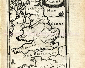 1683 Manesson Mallet "Heptarchie des Saxons" Saxon Britain, England, Ireland, Wales, Scotland Antique Map Print Engraving
