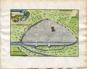 1634 Nicolas Tassin Antique Map Chartres, Fort, Fortified Town Plan, Eure-et-Loir, France Carte, Print