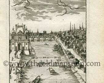 1702 Manesson Mallet Antique Print, Map, Engraving - Porte de la Conférence, Door, River Seine, Paris France - No.40