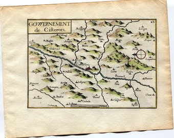 1634 Nicolas Tassin Map Sisteron, Alpes de Haute Provence, Provence Alpes Cote d'Azur, France Antique