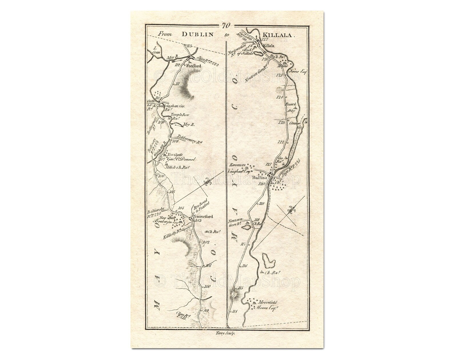 Antique Ireland Road Map Swinford Mayo Foxford Ballina Etsy