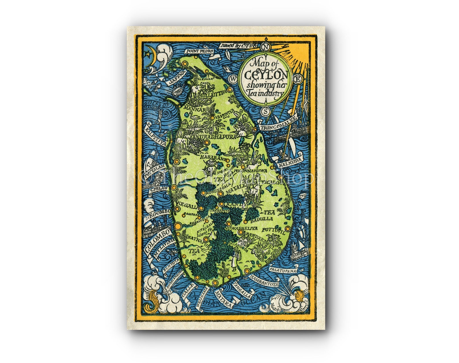 Ceylon Map Sri Lanka Pictorial Tea Industry Print 1934 by - Etsy