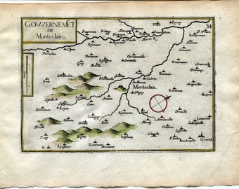 1634 Nicolas Tassin Map Monteclair, Andelot Blancheville, Rimaucourt, Haute Marne, Champagne Ardenne, France Antique