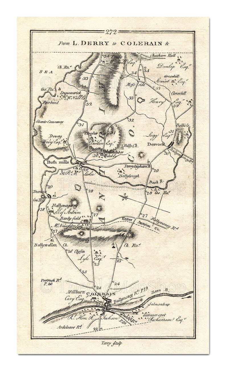 Antique Ireland Road Map Coleraine Dervock Bushmills Etsy UK
