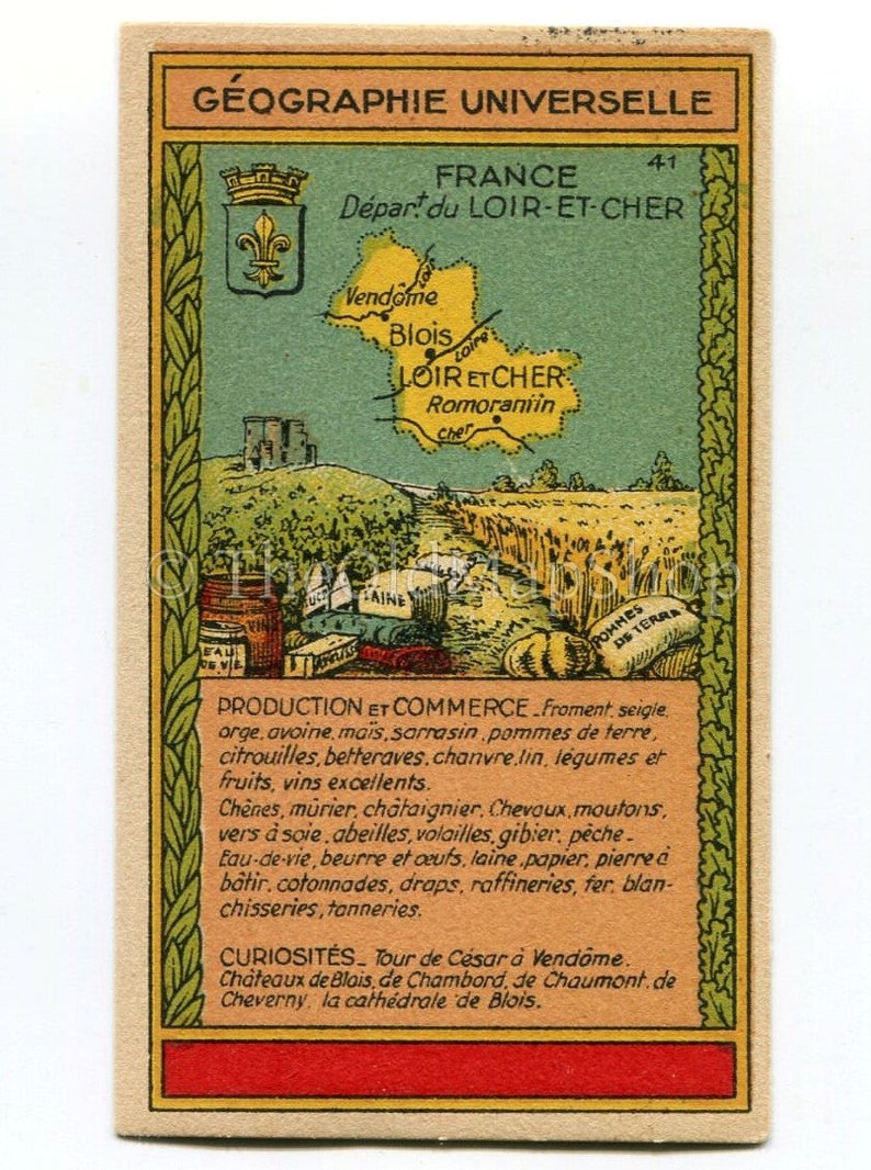 shopping center Paris France A scarce advertising card for La Belle Jardiniere Antique Map c.1920 Loir-et-Cher France
