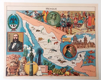 1948 Mexico "Mexique" Pictorial Map, Print by Joseph Porphyre Pinchon