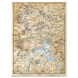 Yellowstone National Park Antique Map, Wyoming, United States, 1899 Antique Guide Map, .JPG File, Digital Download to Print