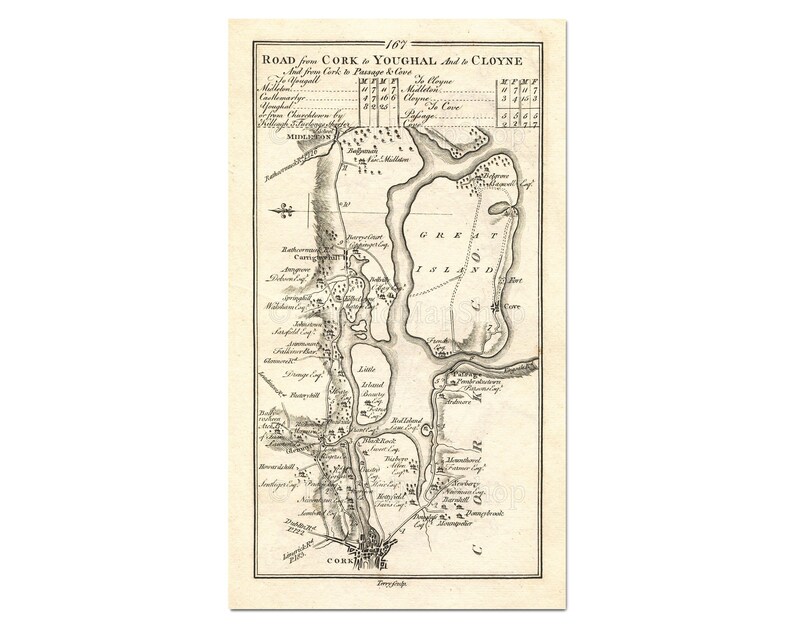 Antique Ireland Road Map Cork Glanmire Carrigtohill Etsy