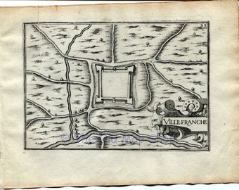 1634 Nicolas Tassin Map Villefranche, Meuse, Lorraine, France Antique Carte