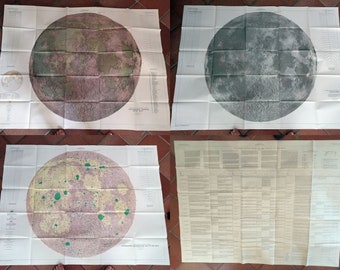 Rare 1961 U.S. Geological Survey Set of Three Moon Maps, By. Robert J. Hackman, Pictorial Celestial Map