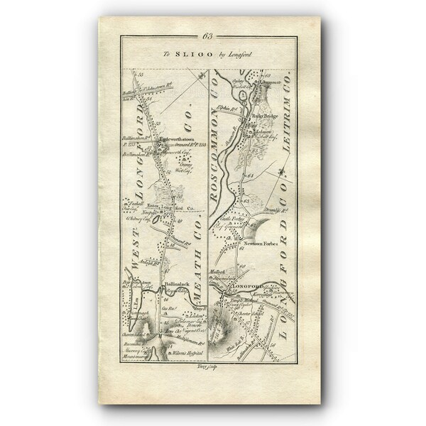 1778 Taylor & Skinner Antique Ireland Road Map 63/64 Ballinalack Longford Newtown Forbes Roosky Drumod Drumsna Jamestown Boyle Drumfin