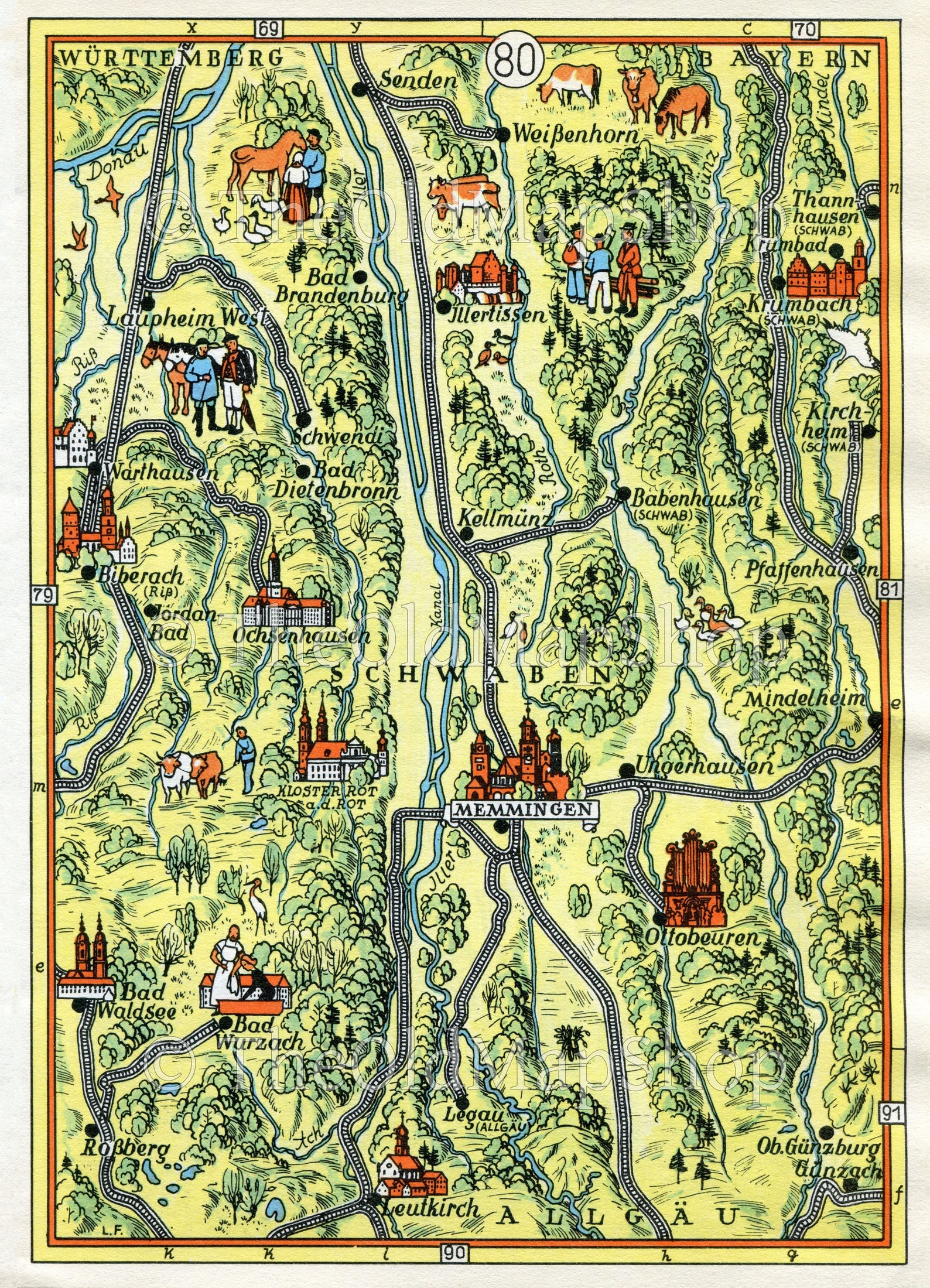 Leo Faller Germany Map 1956 Memmingen Senden Illertissen Etsy