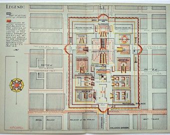 1935 Matias Santoyo, Tenochtitlan, Mexico City, Temples, Palaces, Temple, Palace, Mexico, Pictorial Map