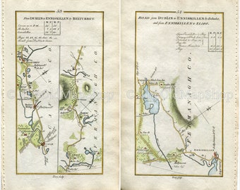 1778 Taylor & Skinner Antique Ireland Road Map 53/54 Cavan, Butlers Bridge, Belturbet, Enniskillen, Belcoo, Blacklion, County Fermanagh