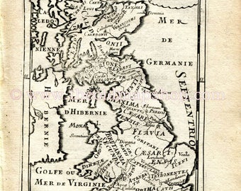 1683 Manesson Mallet Map "Isle D'Albion" Roman Britain, England, Ireland, Wales, Scotland Antique Print, Engraving