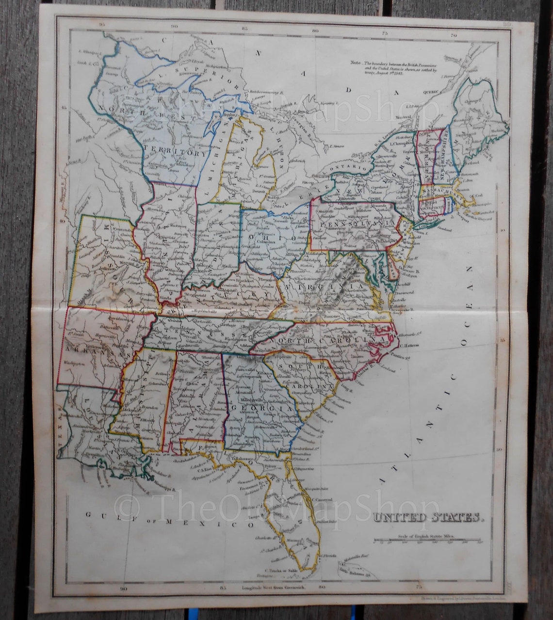C.1840 United States America Antique Map Print by John Etsy