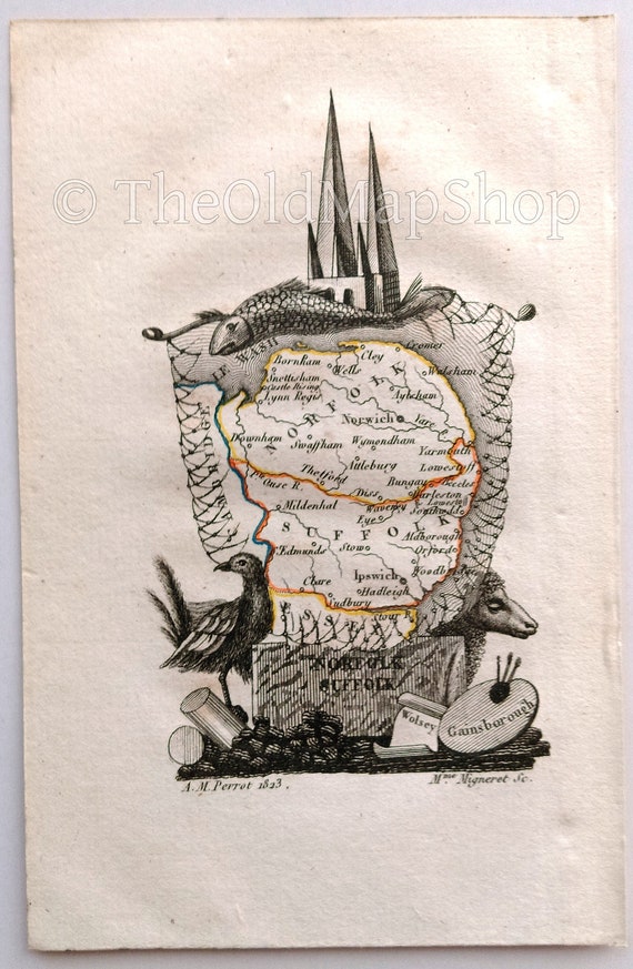 13 Scarce A M Perrot Antique County Map Norfolk Suffolk Etsy