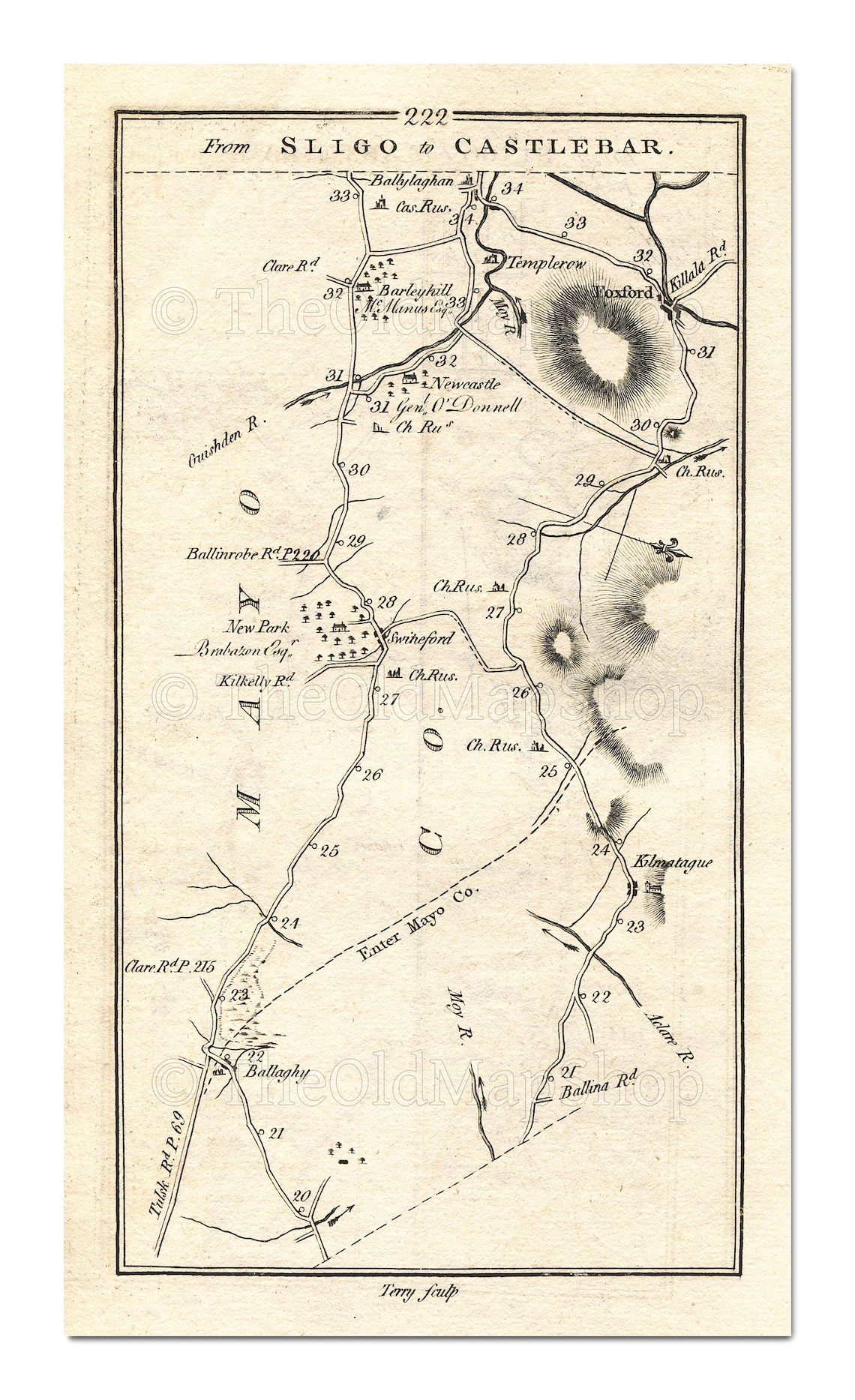 Antique Ireland Road Map Foxford Mayo Swinford Taylor Etsy