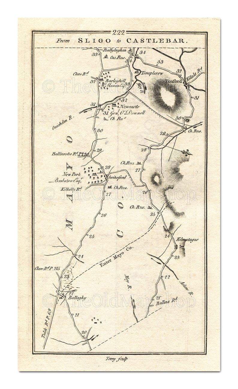 Antique Ireland Road Map Foxford Mayo Swinford Taylor Etsy
