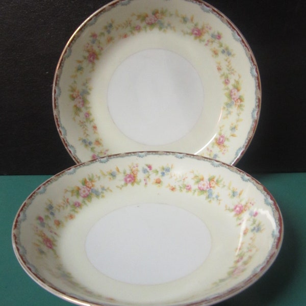 2 Vintage National China JEANINE Pattern SOUP BOWLS Floral Design Made in Japan