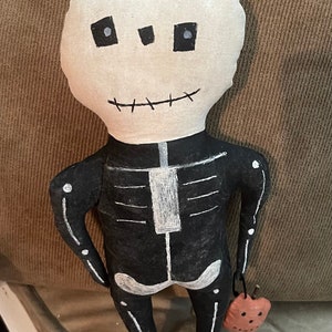 SKELETON DOLL HALLOWEEN Doll 12”Halloween Decor Hand-Painted Cloth Jack O Lantern Day of the Dead