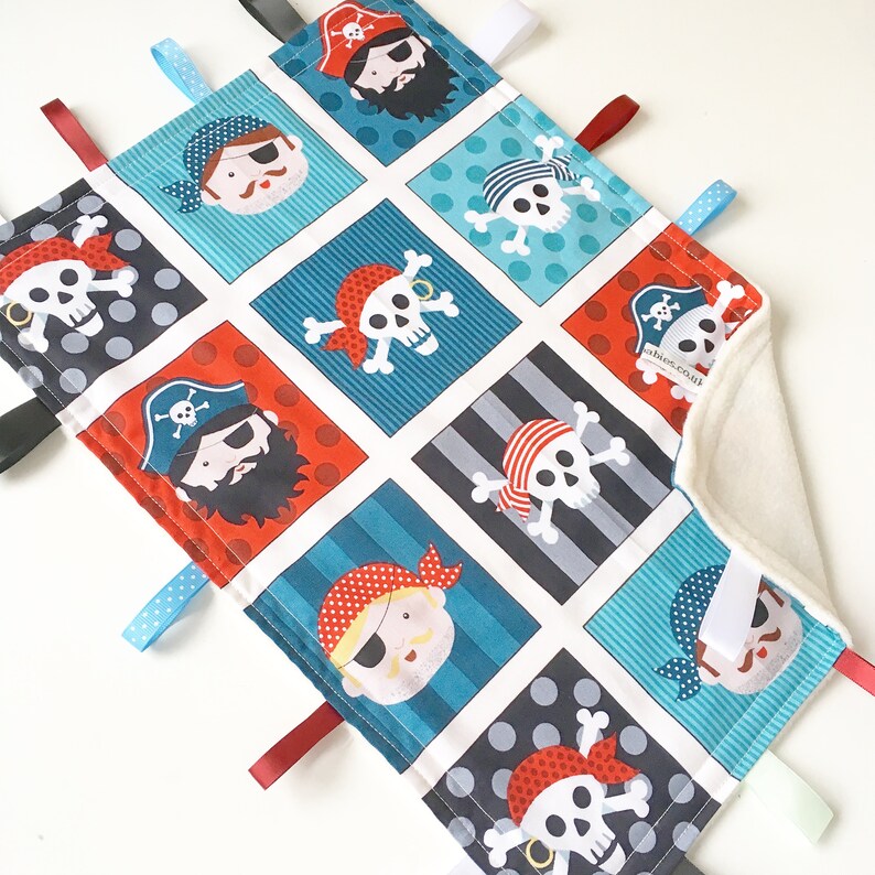 Personalised pirate nautical baby taggy blanket