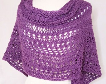 Cotton Handknit Shawl, Handmade Purple Lace Shawl, Boho Lace Shawl, Ready to Ship