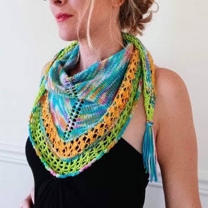 Colors Flashing Scarf PATTERN, Knit Triangle Shawlette Pattern, Boho Knit Scarf Pattern, Top Down Scarf Shawl Pattern