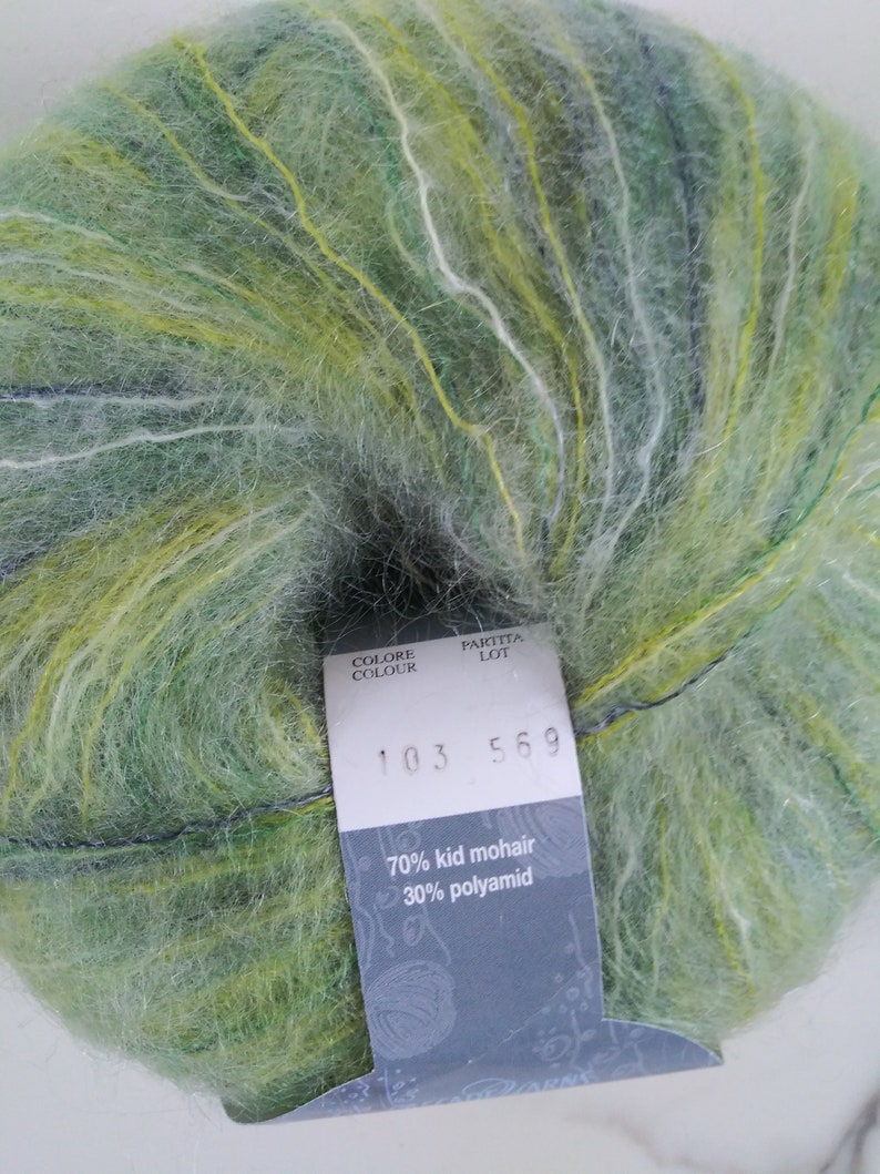 Sissi 157 Spring Flowers 103 Green Tonal Lace Kid Mohair Polyamide Yarn Halo Rainbow Green Yarn Bollicine Cascade Yarns Italian Yarn